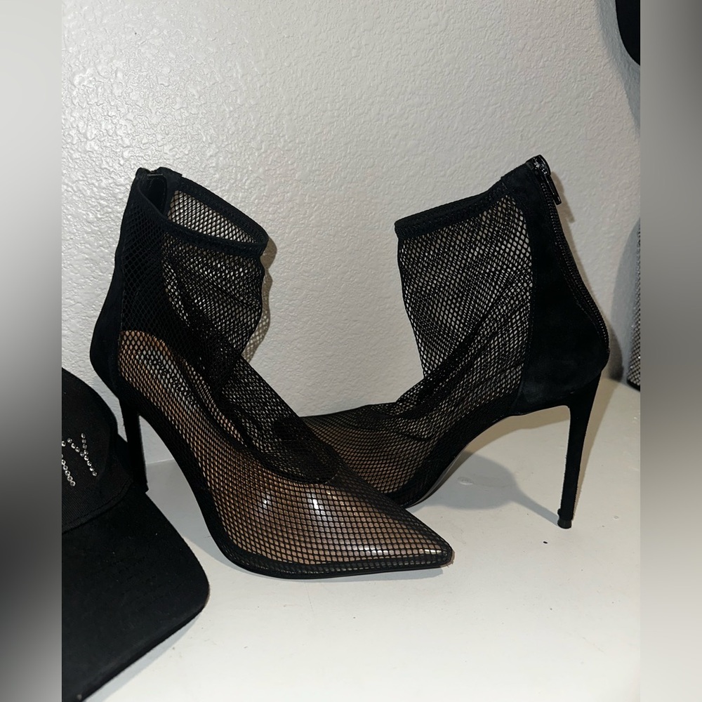 Black Mesh Stiletto Ankle Boots